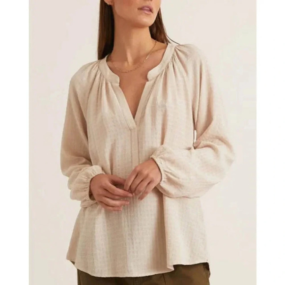 Xirena Farrah Peasant Top Opal Cream Check Size M - Picture 1 of 9
